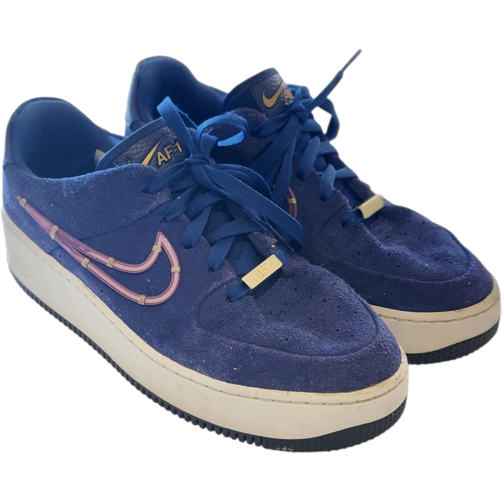 Nike Air Force 1 Sage Low Deep Royal Blue Suede Pink Jelly Swoosh CI3482-400 9.5